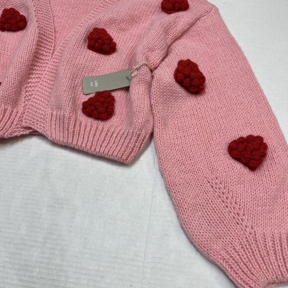 Luna Sweater Womens M Pink Open Knit 3D Floral Oversized Cropped Cardigan Y2K - Picture 6 of 10